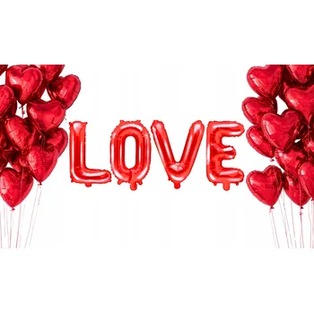 Balónek Sada balónků PartyDeco Love 140 x 35 cm, 4 kusy, červená