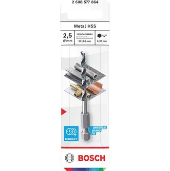 Vrták Bosch Vrták do kovu Metal HSS, 2,5 × 30 × 69 mm, zúžená stopka HEX ¼" Professional (2608577864)