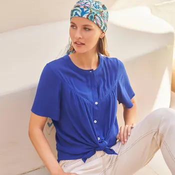 Dámská halenka Vzdušná halenka s krátkými rukávy indigo 46