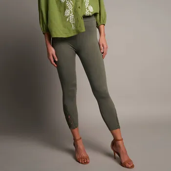 Dámské legíny 3/4 legíny s macramé a pružným pasem khaki 56