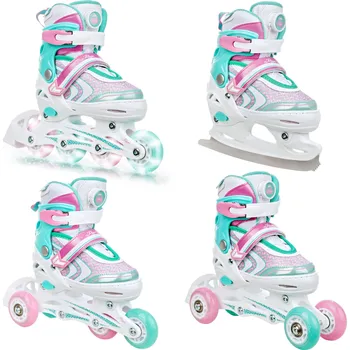 Sport RAVEN Kolečkové brusle 4v1 Raven Lia PLUS, svítící kolečka 27/30 BÍLÁ|RŮŽOVÁ|ZELENÁ