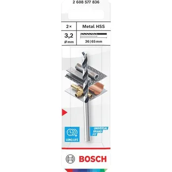 Vrták Bosch Vrták do kovu Metal HSS, 3,2 × 36 × 65 mm, stopka CYL, 2 ks Professional (2608577836)