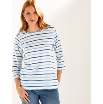 Dámské tričko Proužkované tričko s 		3/4 rukávy režná/modrá 54