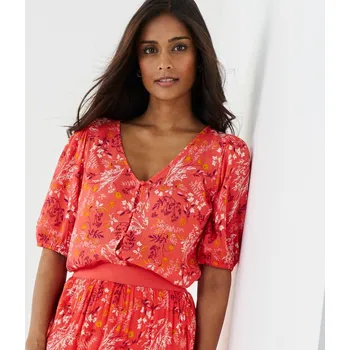 Dámská halenka Halenka na knoflíčky s potiskem květů korálová 38