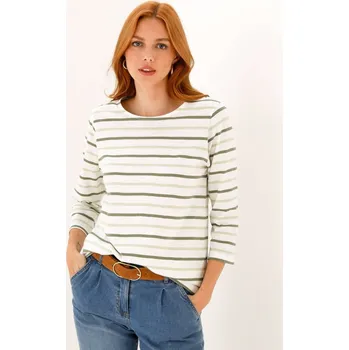 Dámská móda Proužkované tričko s 3/4 rukávy režná/zelenkavá 42/44