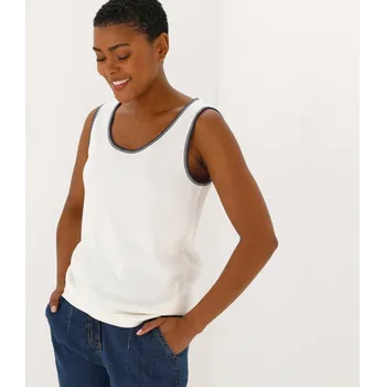 Dámská móda Top se širokými ramínky a kontrastním lemováním režná/nám. modrá 42/44