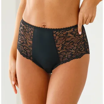 Dámské spodní prádlo Sada 2 kalhotek maxi s vysokým pasem z krajky a mikrovlákna černá+tělová 38/40