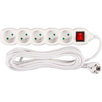 Prodlužovací kabel STREND PRO 213345 Prodlužovací kabel s vypínačem, 5m, 5 zásuvek, 3×1mm, bílý