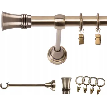 Garnýž GARNÝŽ KOVOVÁ JEDNOŘADÁ 220 CM 19 MM ZLATÁ ANTIK PRINCE, KROUŽKY SE ŽABKAMI