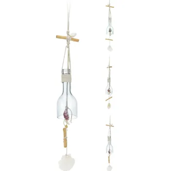 dekorace závěsná pr.7x17cm dřevo/lano/sklo/mušle mix