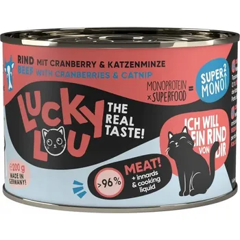 Krmivo pro kočku Lucky Lou mokré krmivo pro kočky SuperMono Hovězí konzerva 200g