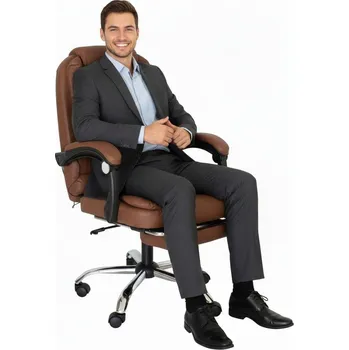 Kancelářské MASÁŽNÍ křeslo HNĚDÉ otočné koženka PU chromová základna + PODNOŽKA