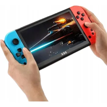 Herní konzole MINI RETRO KONZOLE X80 PLUS PŘENOSNÁ S 10000 HRAMI, HERNÍ KONZOLE K TV, 7" DISPLEJ, 16GB