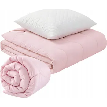 přikrývka Přikrývka 160x200 cm Teplá Prošívaná Celoroční RŮŽOVO-BÍLÁ + polštář 50x60