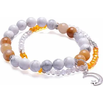 Náramek Howlit bílý a karneol dvouřadý náramek se skleněnými korálky obvod cca 17 až 22 cm