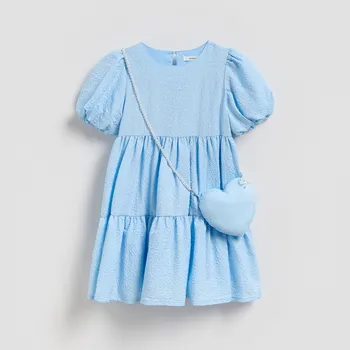 Dívčí oblečení Reserved - GIRLS` DRESS & BAG - bleděmodrá - 320IB-05X - 320IB-05X-146