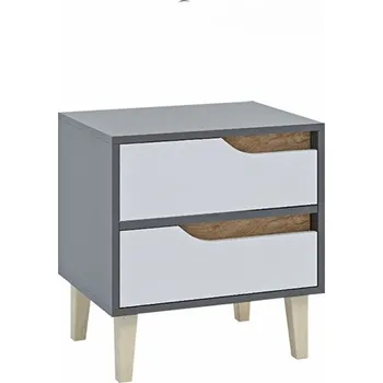 Noční stolek WOOD noční stolek 2S, antracit/bílá/dub Craft zlatý