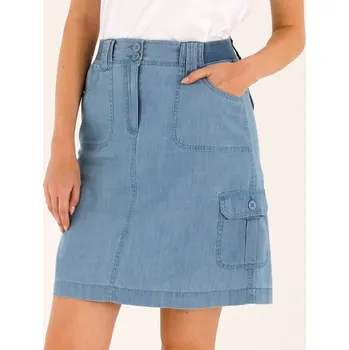 Dámská móda Krátká džínová sukně s kapsami sepraná modrá 44