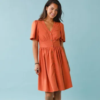 Dámská móda Krátké jednobarevné viskózové šaty pro menší postavu paprika 48