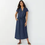 Midi šaty s výstřihem na zip a šňůrkou v pase, z lehkého denimu tmavě modrá 36