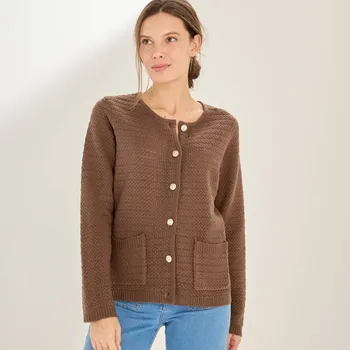 Dámský svetr Propínací svetr z úpletu se vzorem čokoládová 38/40