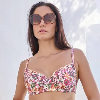 Dámská móda Plavková vyztužená podprsenka Tanza s potiskem, s kosticemi. korálová/khaki 75B