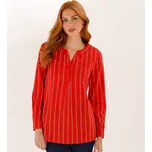 Proužkovaná tunika s výstřihem na knoflíčky červená/bílá 42