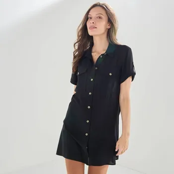 Dámská košile Dlouhá košile s krátkými rukávy černá 40