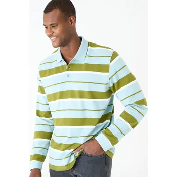 Dámská móda Pruhované polo tričko s dlouhými rukávy, z piké úpletu zelenkavá/tyrkysová 127/136