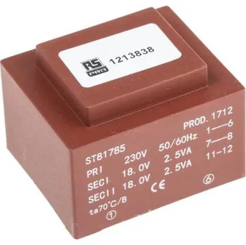 Transformátor Transformátor PCB, sekundární napětí: 2 x 18V ac, počet výstupů: 2 Montáž na plošný spoj 5VA