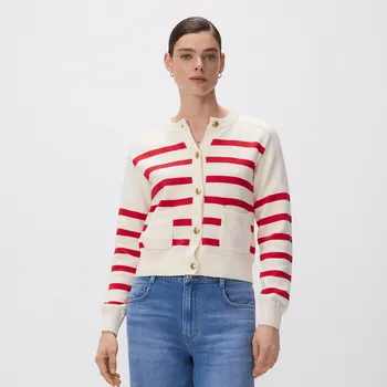 Dámský svetr Reserved - Bavlněný pruhovaný kardigan - červená - 170IT-33X - 170IT-33X-XS