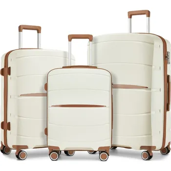 Sada tří cestovních PP kufrů Kono - 38/61/91 L - béžová