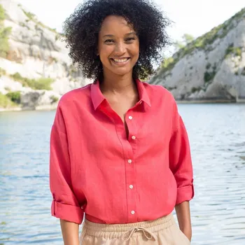 Dámská košile Košile ze směsi bavlny a lnu růžová 40