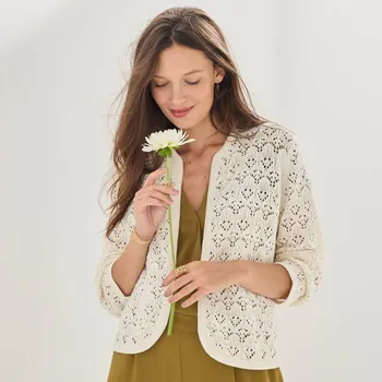 Dámský svetr Ažurový svetr bez zapínání režná 38/40