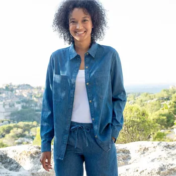 Dámská košile Dlouhá denimová košile s kapsami modrá 44