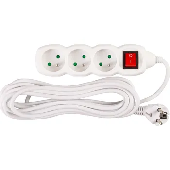 Prodlužovací kabel STREND PRO 213337 Prodlužovací kabel s vypínačem, 5m, 3 zásuvky, 3×1mm, bílý