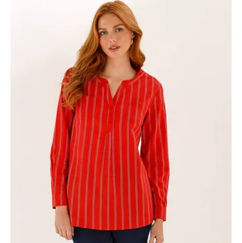 Proužkovaná tunika s výstřihem na knoflíčky červená/bílá 58