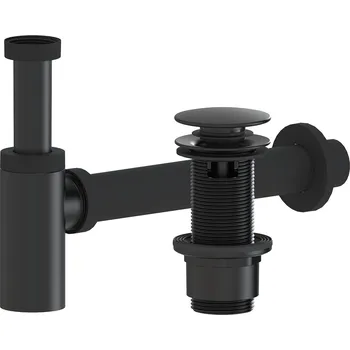 Sifon CERANO - Sifon umyvadlový - DN40/300mm - s výpustí click-clack s přepadem - plast - 67/82mm - černá matná
