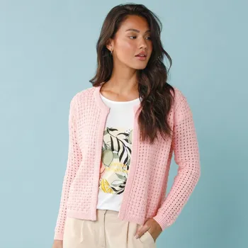 Dámský svetr Krátký kardigan se vzorem, pro menší postavu světle růžová 50