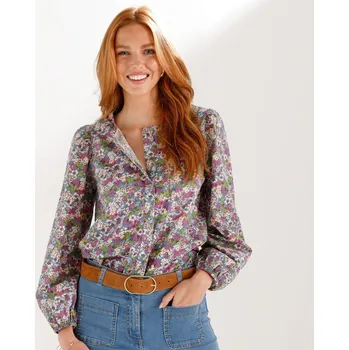 Dámská halenka Halenka na knoflíčky s potiskem květin a kulatým výstřihem modrá/purpurová 38