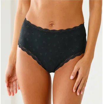 Dámské spodní prádlo Sada 3 kalhotek s vysokým pasem z bavlny a krajky černá 50/52