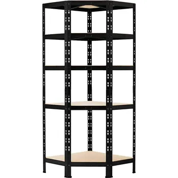 regál Rohový policový zátěžový regál Trestles RNVU 1800x900x380, nosnost 1325 kg, 5 polic, černý RTCLR40-5-9005