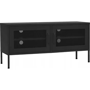 Televizní stolek Ocelová skříňka pod TV s vyrovnávacími nožičkami a otvory pro kabely, černá, 105x35x50 cm