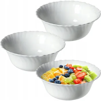 3x SALÁTOVÁ MÍSA SKLENĚNÁ MÍSA MISKA NA SALÁT PŘÍLOHY BÍLÁ 17,5 cm