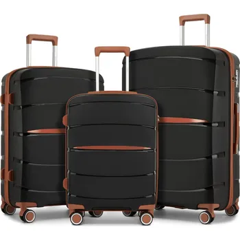 Sada tří cestovních PP kufrů Kono - 38/61/91 L - černá