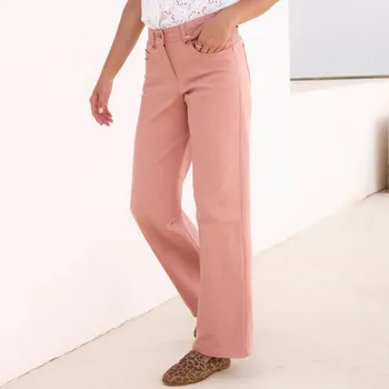 Dámské kalhoty Široké keprové kalhoty s 5 kapsami růžové dřevo 42