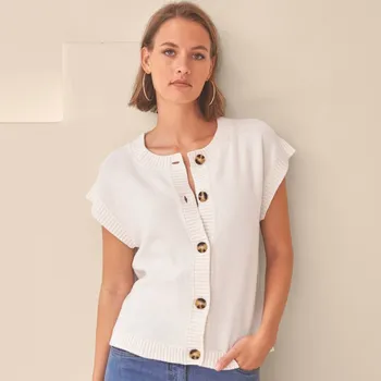 Dámská halenka Propínací úpletová halenka s krátkými rukávy bílá 38/40