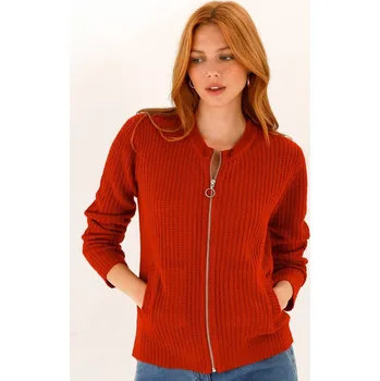 Dámský svetr Svetr na zip, s hladkým vzorem červená 52