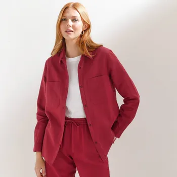 Dlouhá košile ze směsi bavlny a lnu s kapsami vínová 54