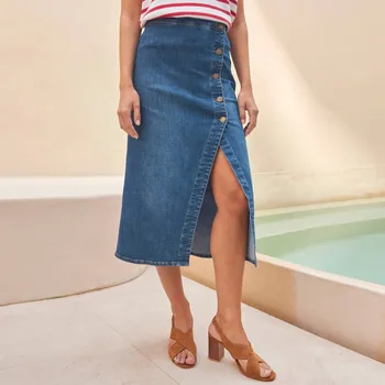 Dámská sukně Džínová midi sukně na 		knoflíky modrá 40